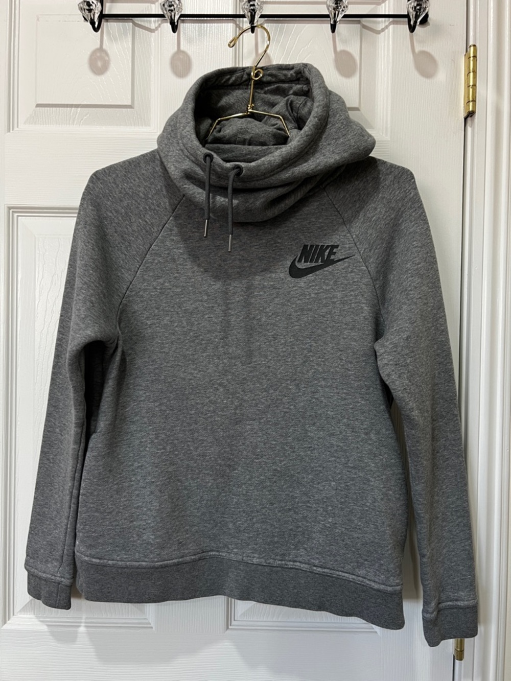 Nike “Rally Funnel Neck” Sweatshirt Hooded Flannel Lined Size Small Gray - Picture 2 of 9